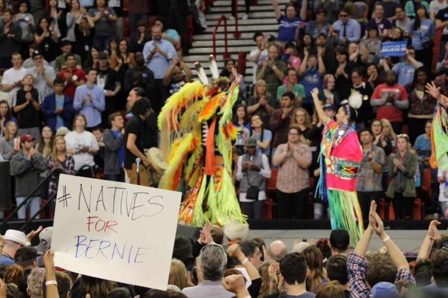 Native American Powwow Dancers open for Bernie Sanders