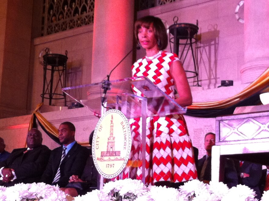Mayor Catherine Pugh delivering her inaugural address shortly after being sworn into office Tuesday.