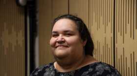 Vera Starbard poses in a KTOO studio in Juneau on Nov. 24, 2025.