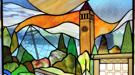 Stained glass panel of Riverfront Park