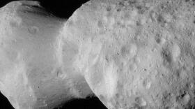 This photo provided by NASA shows the asteroid Donaldjohanson as seen by the Lucy spacecraft during its flyby on Sunday, April 20, 2025. (NASA/Goddard/SwRI/Johns Hopkins APL via AP)