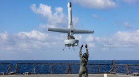 U.S. drone lands on USS Carter Hall in Mediterranean Sea. Feb. 9, 2024. Department of Defense