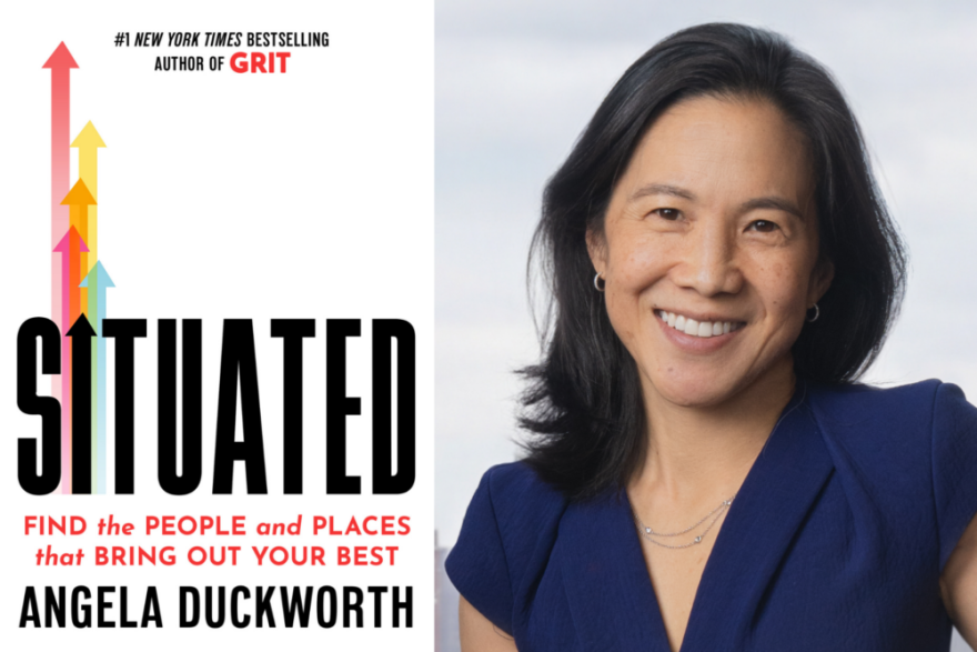 The cover of "Situated" and author Angela Duckworth. (Courtesy of Simon & Schuster and Angela Duckworth)