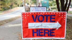 A "vote here" sign in Chapel Hill, North Carolina.