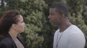 Ashley Forrestier, left, and Maurice Kerry, playing Cadina McThaddeus-and James Richards, have a tense moment in a scene from "Urge," the new film from Charlotte's Peter McNeil.