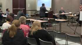 A handful of CTE and FCS teachers listen to state officials discuss the DWD's funding framework that the state board approved at its final meeting of 2019.