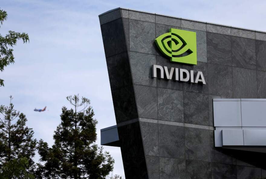 An exterior view of the NVIDIA headquarters on May 30, 2023 in Santa Clara, California. (Justin Sullivan/Getty Images)