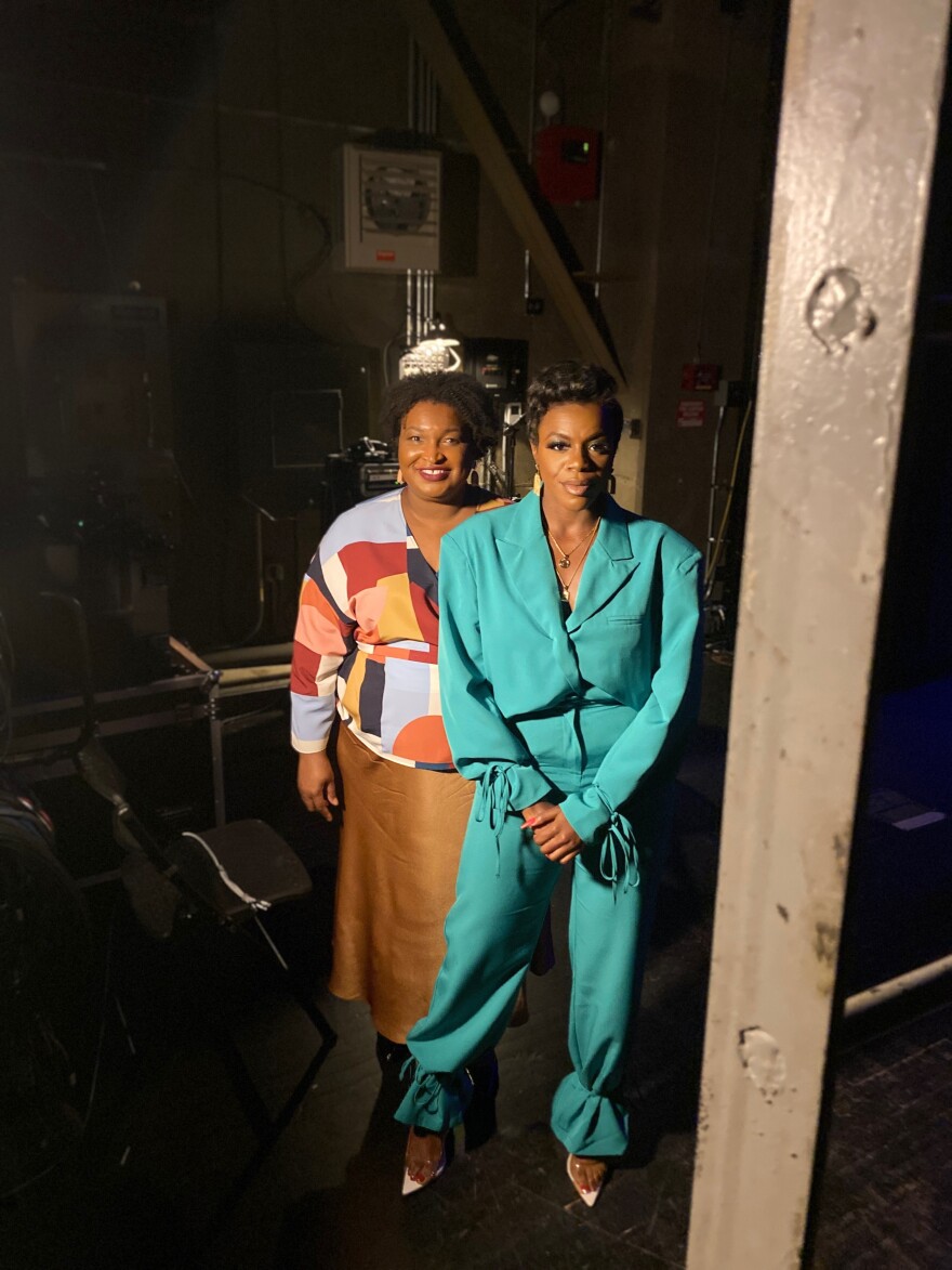 Ohavia Phillips with Stacey Abrams for a conversation at the Ovens Auditorium for Abrams's speaking tour.