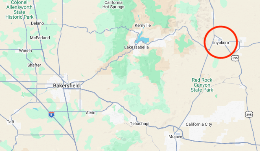 Map of Kern County with proposed location of Inyokern.