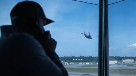 A 210th Rescue Squadron HH-60W Jolly Green II carrying 212th Rescue Squadron pararescuemen returns to JBER after a Aug. 9, 2026, mission rescuing a pilot of a Cessna 185 that crashed near Trapper Joe Lake about 25 miles south of Anchorage.