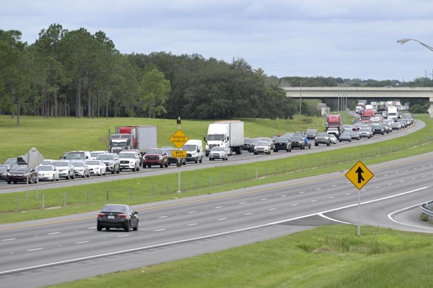 Eastbound traffic crowds Interstate 4 as people evacuate in preparation for Hurricane Ian approaches the western side of the state, Tuesday, Sept. 27, 2022, in Lake Alfred, Fla.