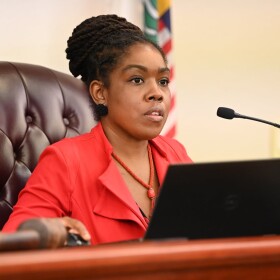 Former Senator Genevieve Whitaker chairs a Committee on Education and Workforce Development meeting on November 23, 2021 in the Earle B. Ottley Legislative Hall on St. Thomas.