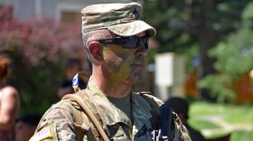 A soldier participates in Plattsburgh's 2018 Fourth of July parade