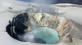 Because of the distance and depth of the earthquakes in relation to the summit of Makushin, and the absence of other forms of volcanic unrest, there is no indication that the present earthquake sequence will necessarily lead to a volcanic eruption. (Credit courtesy Malcolm Herstand / Alaska Volcano Observatory)