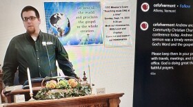 A photo of an Instagram post by Child Evangelism Fellowship of Vermont showing a man at a lectern