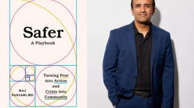 The cover of "Safer" beside author Raj Panjabi. (Courtesy of Raj Panjabi)