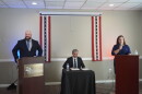 Caleb McCoy (left) and Andrea Verobish (right) are running for Pennsylvania's 79th state House district. They debated on "The James Finochio Show" Sunday at the Altoona Grand Hotel. Finochio (middle) moderated the debate and said he gave the questions to the candidates ahead of time so they could prepare. 