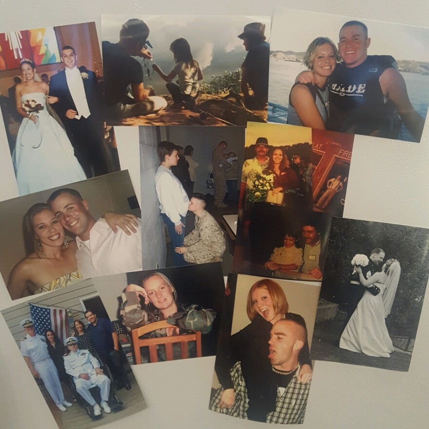During American Widow Project retreats, the widows create a makeshift family scrapbook with photos of their families.