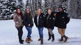 Members of Fairbanks Mobile Crisis Team (left to right) Cassandra Ball, Heather Roberts-Kelley, Mistie Laurence, Jasminne Johnson-Conley, and Troy Jackson. (Anne Hillman/Alaska Public Media)