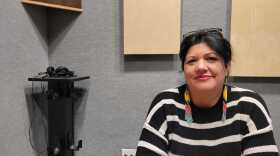 Safe Space Executive Director, Hilary Crosby, in the NSPR studio in Chico, Calif. on April 2, 2025.