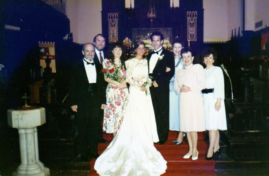 Barfield pictured on his wedding day. His wife Karen is an Episcopal priest.
