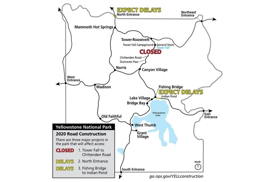 A map shows where the new road projects will occur in Yellowstone National Park, starting in 2020.