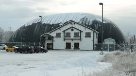 A large sports dome in the winter