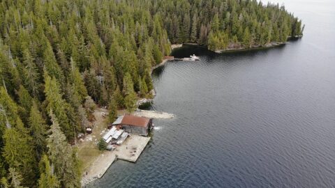 An aerial drone photo of Wolf Creek Boatworks on Prince of Wales Island in September 2019.