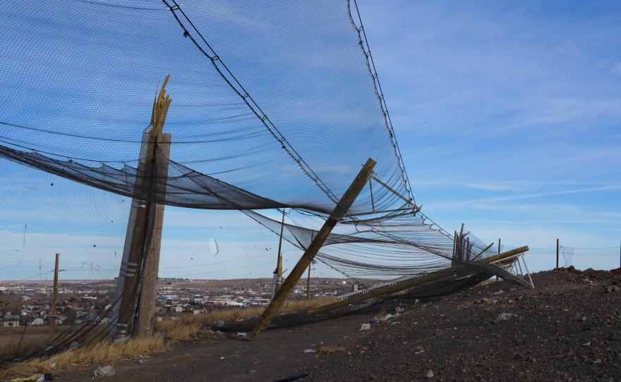 Broken litter fencing at the Rapid City landfill following the December windstorm. 