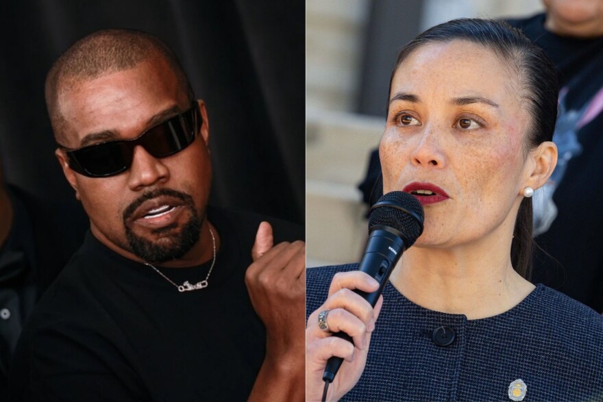 Kanye West, left, has already been barred from performing in the UK and Spain. Mayor Gina Ortiz Jones, right, says he shouldn't get to perform in San Antonio either.