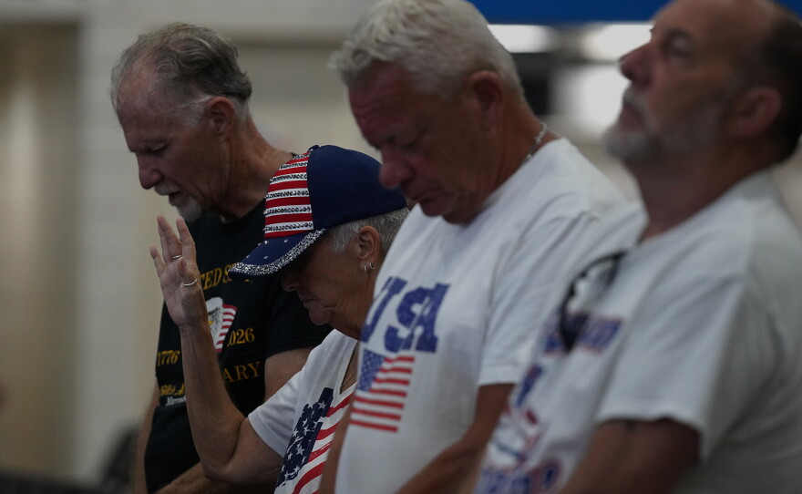 Supporters await President Donald Trump at the rally for Sen. Darline Graham at the Myrtle Beach Convention Center on Aug. 21, 2026.