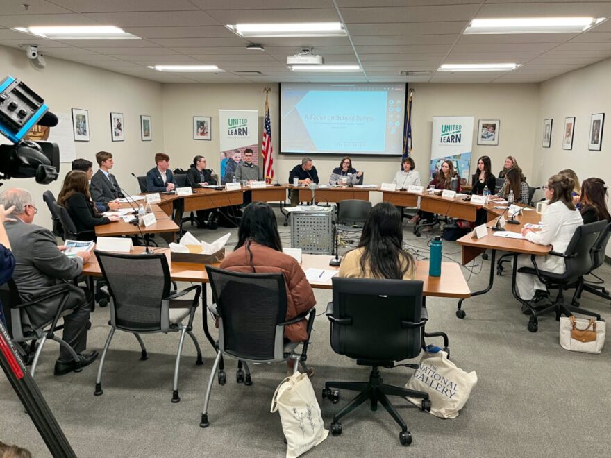 Members of the Commissioner’s Student Advisory Council give a presentation on school safety measures after researching the topic and policy recommendations.