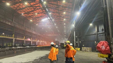 People at the Middletown steelworks operated by Cleveland-Cliffs in 2024 at the announcement of the $500 million award to transition the plant to hydrogen-ready technology. The company announced last year that it plans to stick to fossil fuels.