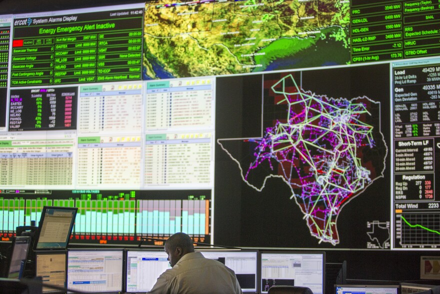 The control room at the Electric Reliability Council of Texas. ERCOT manages the flow of electric power to more than 26 million Texans.