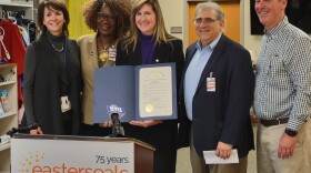 (L-to-R) Nancy Ranalli with Easterseals, Rep. Kendra Johnson, Melissa Smith, director at the Delaware Division of Services for Aging and Adults with Physical Disabilities, Sen. Spiros Mantzavinos, and Rep.