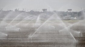 Water from the Colorado River is used to irrigate crops near Yuma, Arizona. The federal government plans to use money from the Inflation Reduction Act to pay farmers to pause growing and leave more water in reservoirs.