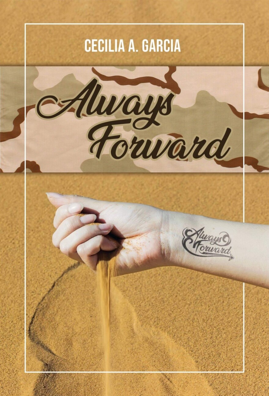 Cover art for "Always Forward," with camouflage graphics and sand slipping through a hand