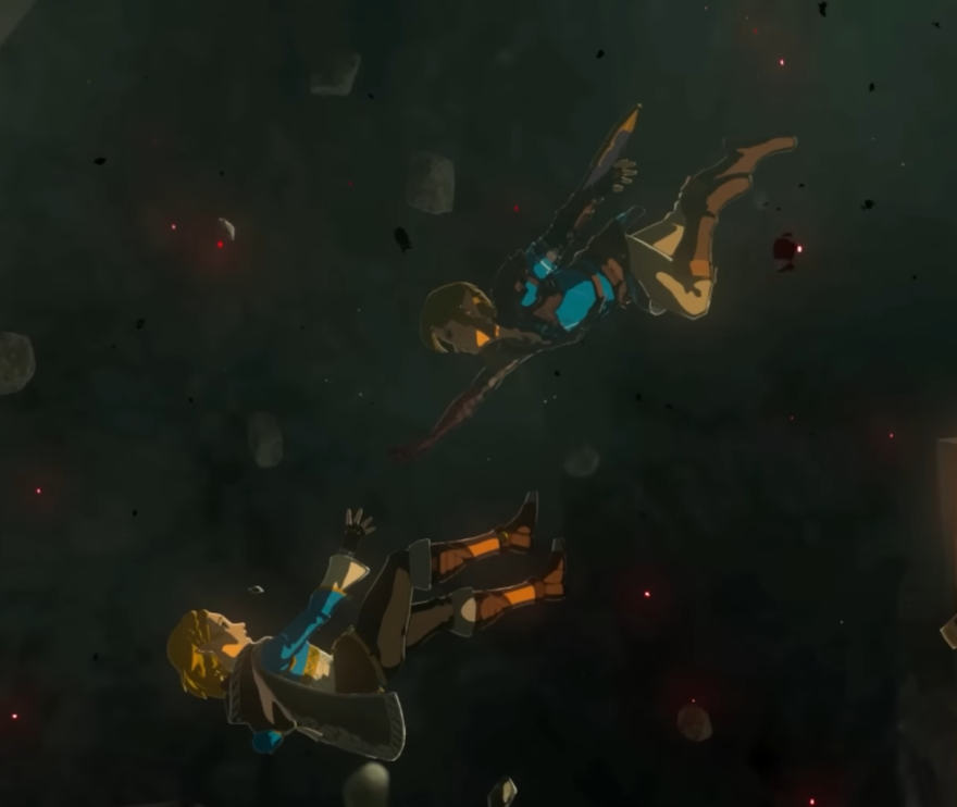 Link and Zelda falling.