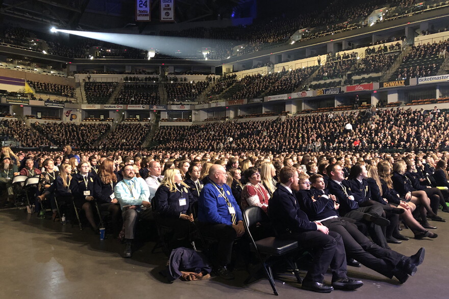 Students ask questions during a session at Bankers Life House at the 2018 conference.