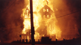 Silver King Coalition Mine Building on fire on July 20, 1981. Photo taken by Burnis Watts, who lived across the street from the Park Avenue building.
