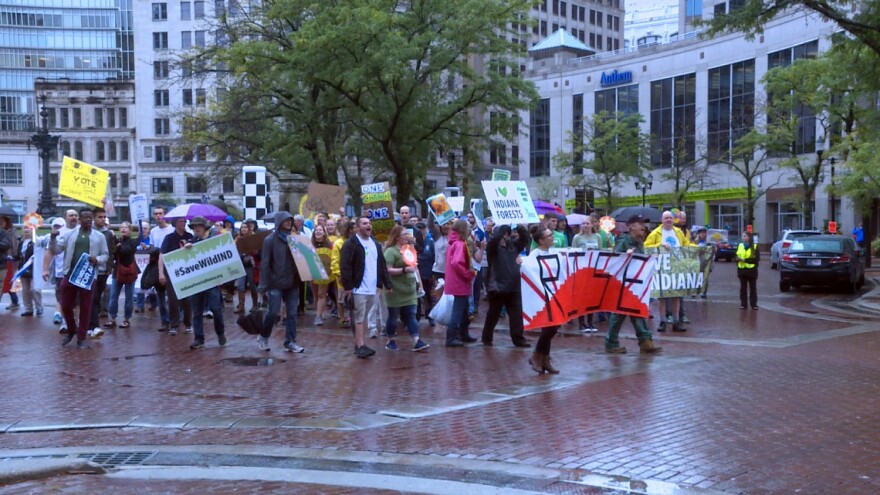 Marchers reach their destination at Christ Church Cathedral on Monument Circle in Indianapolis.