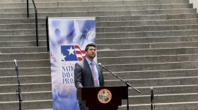 Attorney General James Uthmeier speaks during a National Day of Prayer event at the Florida Capitol complex on May 1, 2025.