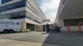 The COVID-19 triage tent next to the UNC Rex Hospital emergency department.