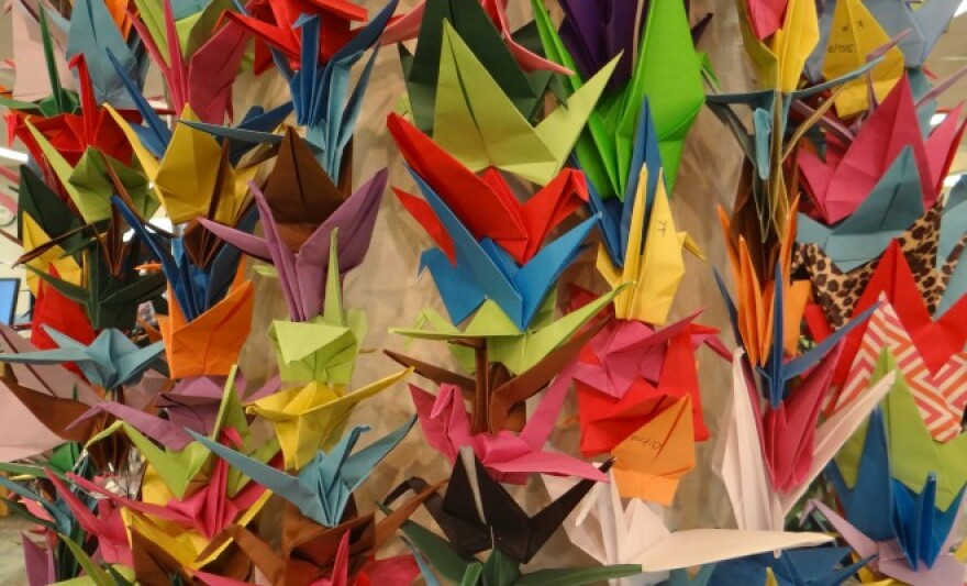  Florida Tech students, staff and faculty helped fold 1,000 origami cranes now on display at Evans Library. 