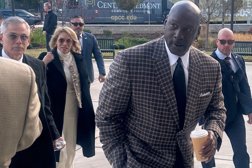 Michael Jordan arrives in the Western District of North Carolina on Monday, December 1, 2025 for the start of the antitrust trial between 23XI Racing and Front Row Motorsports against NASCAR, in Charlotte, NC.