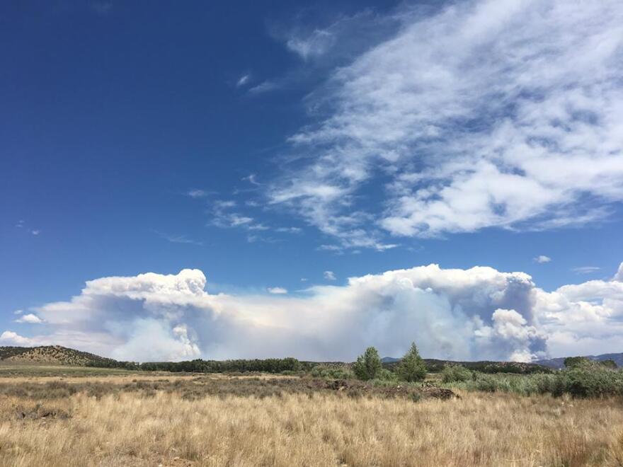 This photo taken from Fort Garland shows two distinct columns forming from the Spring Fire burning in southern Colorado.