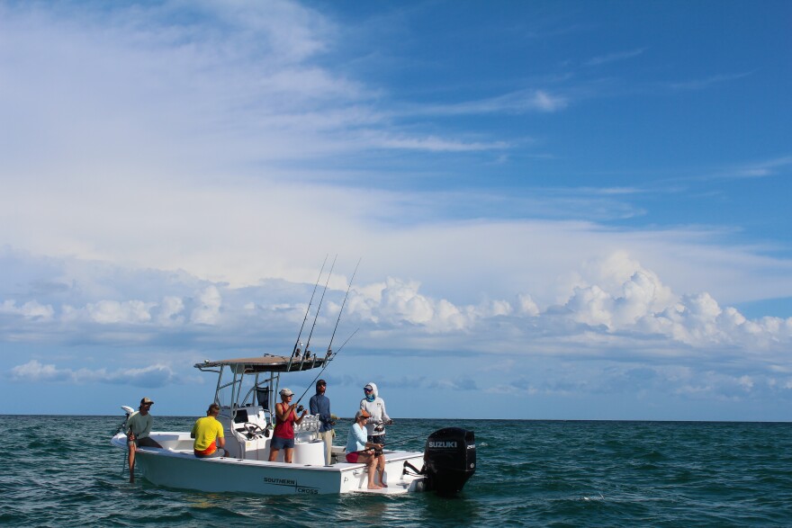Trotter and the FWC crew on the Southern Cross. (Rylan DiGiacomo-Rapp/WUFT News)