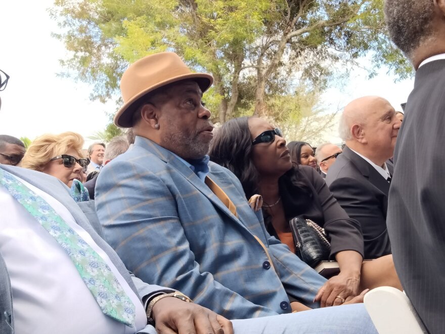 RowVaughn Wells, Tyre Nichols' mother, and Rodney Wells, Nichols' step-father, were in attendance at the dedication ceremony in Miami Gardens. Attorney Ben Crump is representing the family after Tyre was killed by police in Memphis in January.