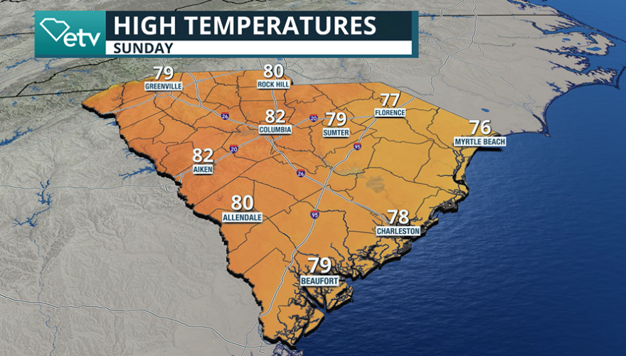 Sunday forecast high temperatures map