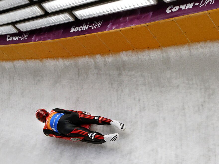 Felix Loch of Germany competes in the Luge World Cup at the Sanki Sliding Center near Sochi, Russia, on Feb. 24, 2013. The track will be used in next month's Olympic Games.